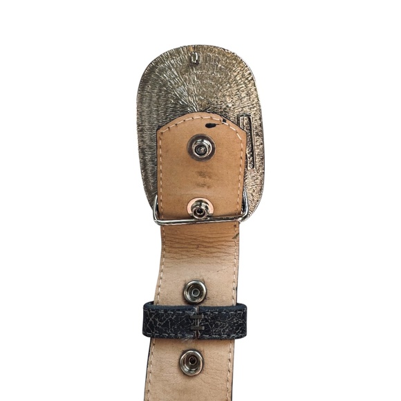 Leatherock Black Crackle Leather Belt Embellished Oval Buckle